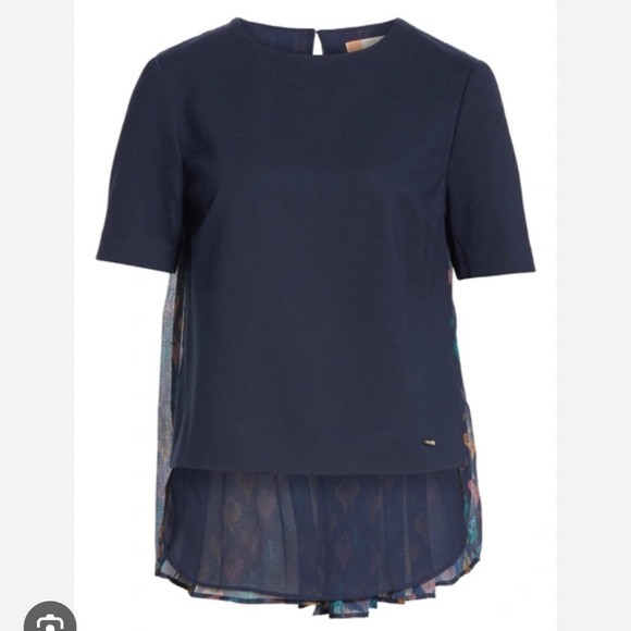 Ted Baker COLOUR BY NUMBERS HEARTS PLEAT BACK BLOUSE IN NAVY - Picture 2 of 6